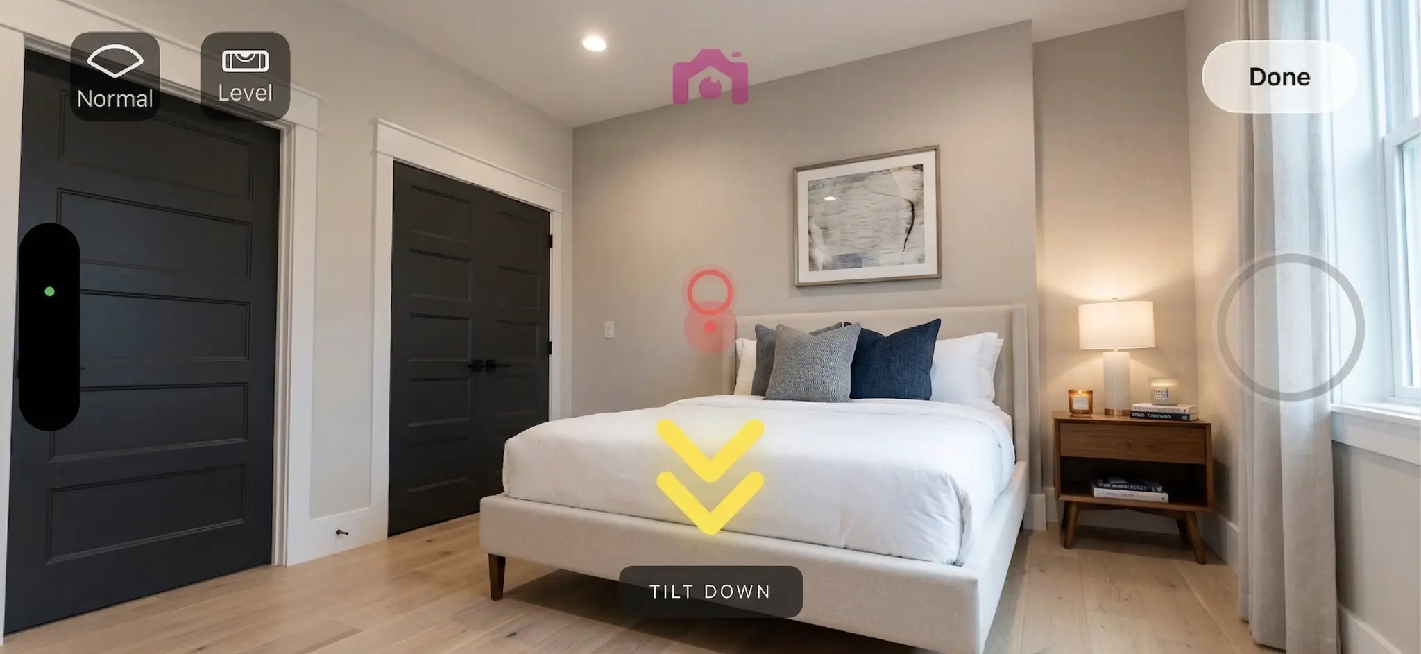 LensCasa in-app guidance showing photo capture direction
